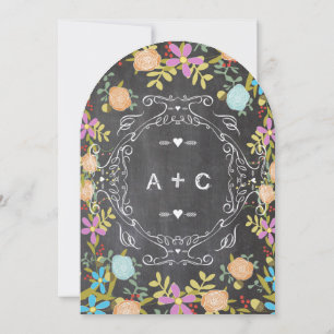 Invitación Guirnalda Floral Rústica Pizarra Boda