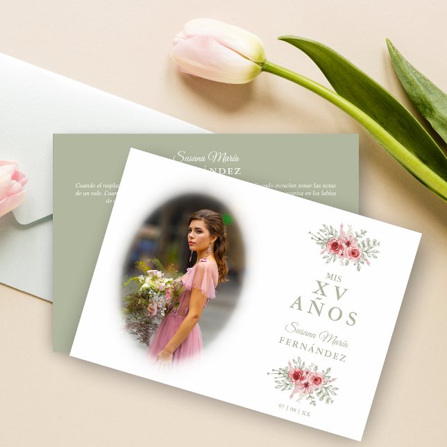 Invitación Guirnalda Floral Sofisticada Foto Española Mis XV (Subido por el creador)