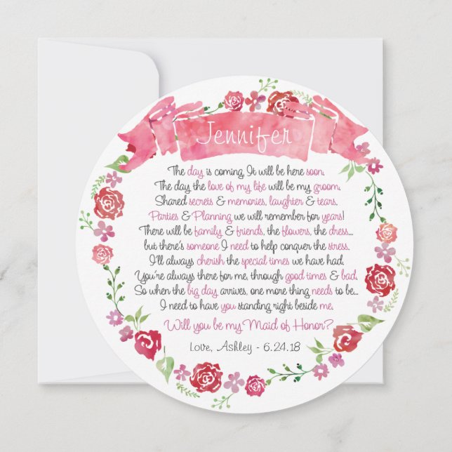Invitación Guirnalda floral usted será mi criada de la (Reverso)