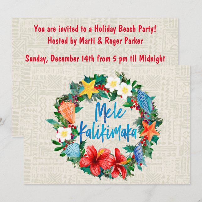 Invitación Guirnalda hawaiana del navidad de Mele Kalikimaka (Anverso / Reverso)