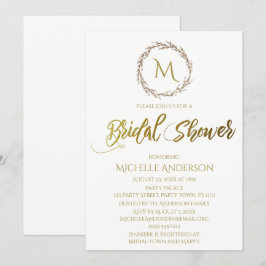 Invitación Guirnalda monográfica blanca de oro simple