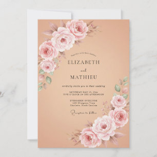 Invitación Guirnalda Romántica de Rosa Polvorienta para Boda