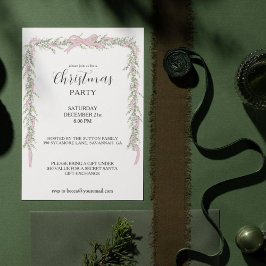 Invitación Guirnalda rosa verde para fiesta de Navidad