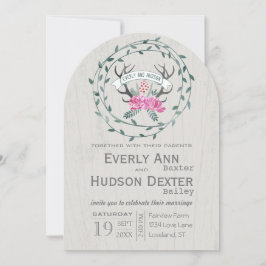 Invitación Guirnalda Rústica de Bosque Cuerno de Granero Boda