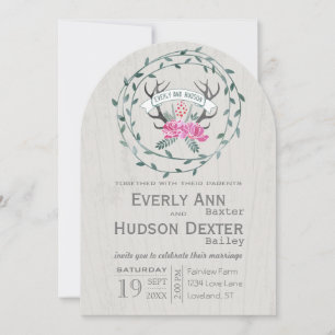Invitación Guirnalda Rústica de Bosque Cuerno de Granero Boda