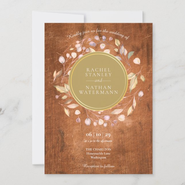 Invitación Guirnalda rústica de laurel de madera con hoja de  (Anverso)
