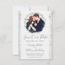 Invitación Guirnalda rústica de madera y hojas botánicas para