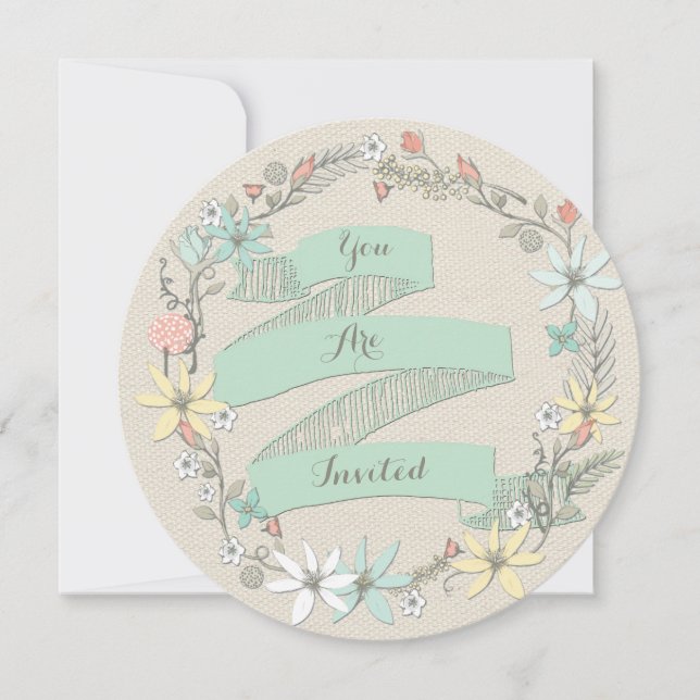 Invitación Guirnalda y bandera florales con clase del fiesta (Anverso)