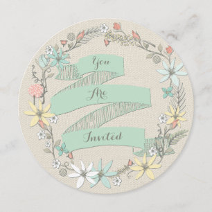 Invitación Guirnalda y bandera florales con clase del fiesta