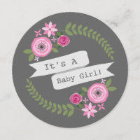 Guirnalda y chica florales rosados Baby Shower