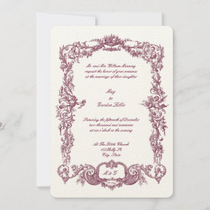 Invitación Guirnaldas florales y querubines barrocos rococós