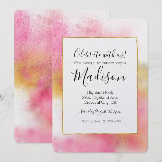 Invitación Guisante blanco de oro rosado brillante y cumpleañ (Anverso / Reverso)