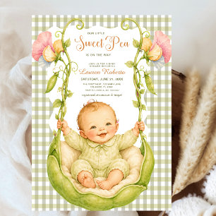 Invitación Guisante Dulce en una Vaina Aquarela Bebé de Cuadr