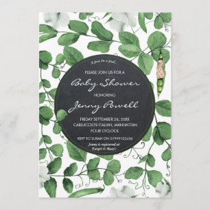 Invitación guisante neutro para una ducha de bebé en una cace