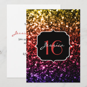 Invitación Guisantes de color arcoiris rojo morado Sweet 16 I