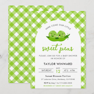 Invitación Guisantes Dulces Baby Shower de Cuadros Verdes