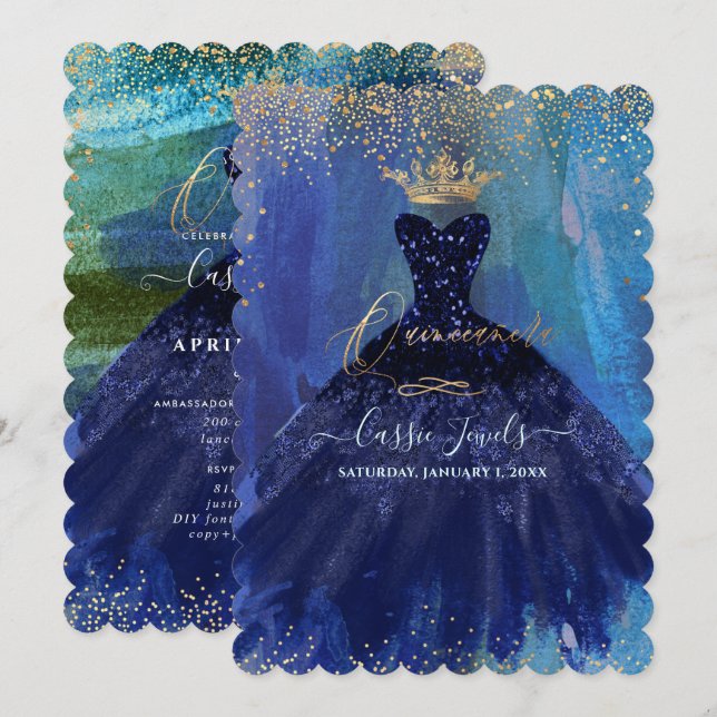 Invitación Guiso de acuarela azul de la marina Verde azulada  (Anverso / Reverso)