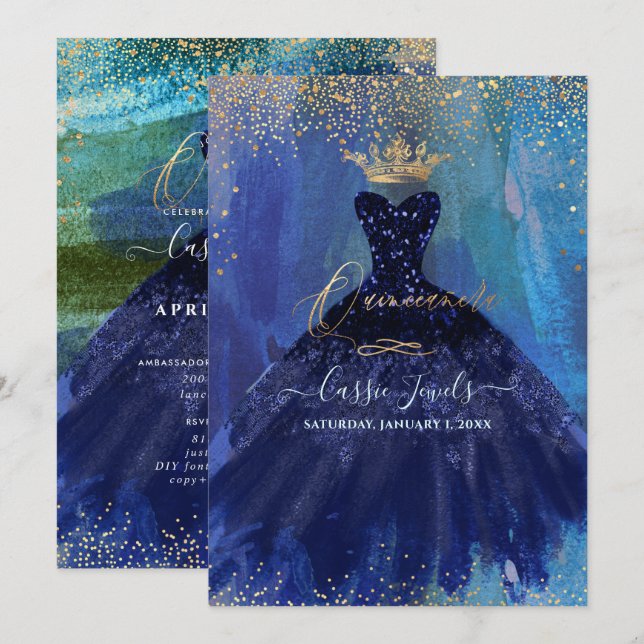 Invitación Guiso de acuarela azul de la marina Verde azulada  (Anverso / Reverso)