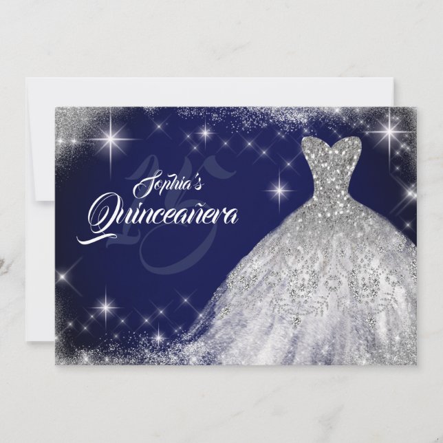 Invitación Guiso de diamante de encaje azul de la marina de p (Anverso)