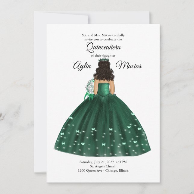 Invitación Guiso de Quinceanera verde esmeralda   (Anverso)