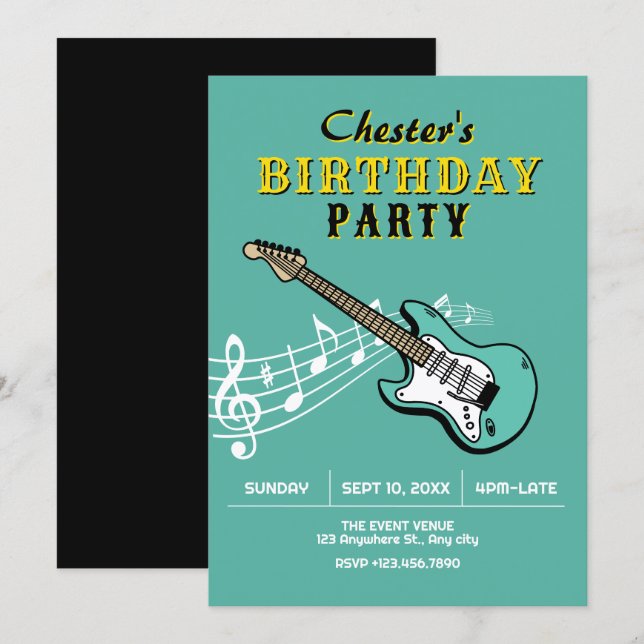 Invitación Guitar birthday (Anverso / Reverso)