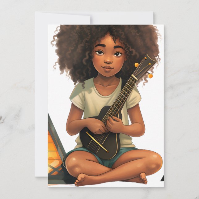 Invitación Guitar chica negra magia melanina chicas de piel m (Anverso)