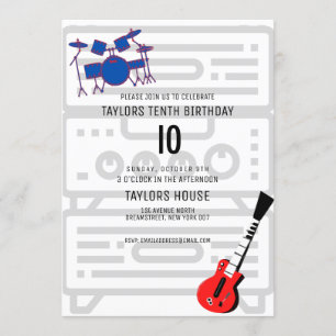 Invitación Guitar Drums Amp Music Birthday Party