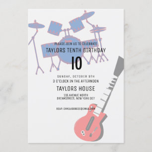 Invitación Guitar Drums Amp Music Birthday Party