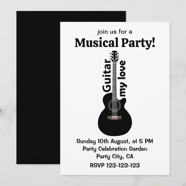Invitación Guitar mi amor guitarra (Anverso / Reverso)