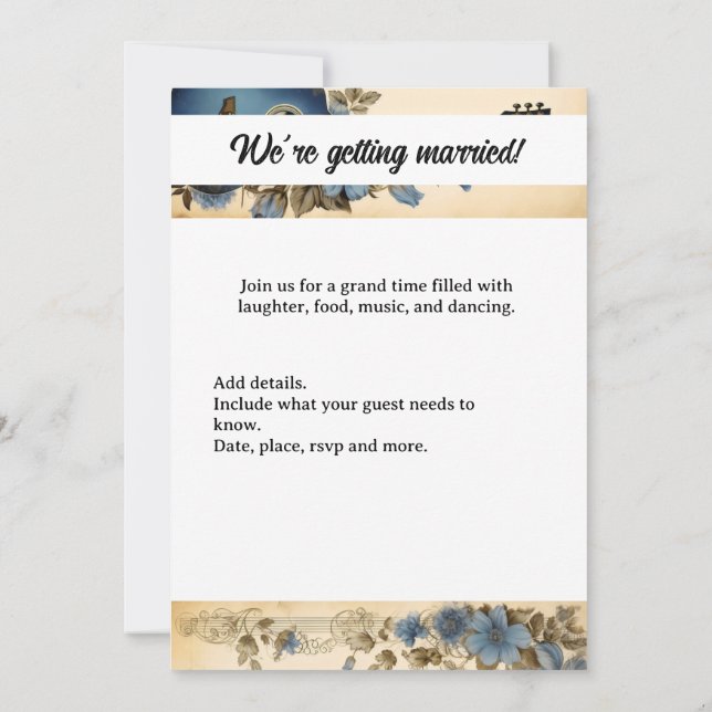 Invitación Guitar Music Notes Flowers (Reverso)