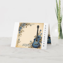 Invitación Guitar Music Notes Flowers