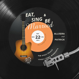 Invitación Guitar Vinyl Record Música Tema Boda negro