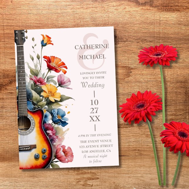Invitación Guitar Wildflower Ampersand Musical Boda (Subido por el creador)
