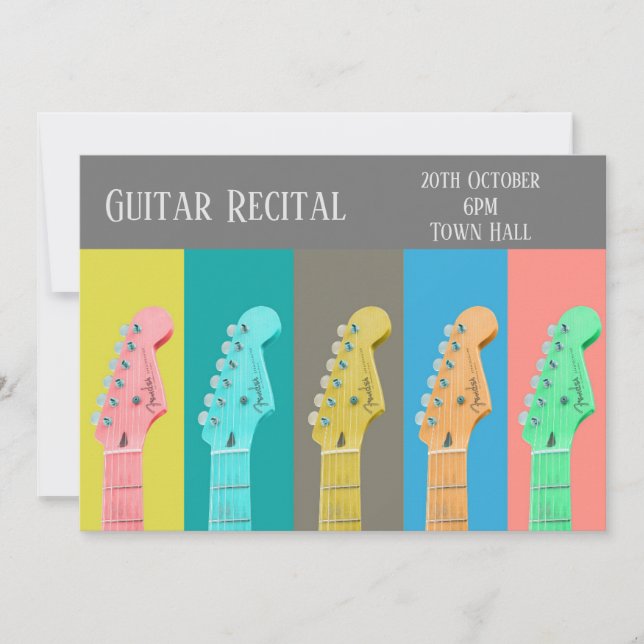 Invitación Guitarra Actuación moderna en tonos pastel (Anverso)