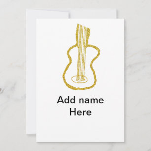 Invitación Guitarra acústica con brillo dorado agregar nombre