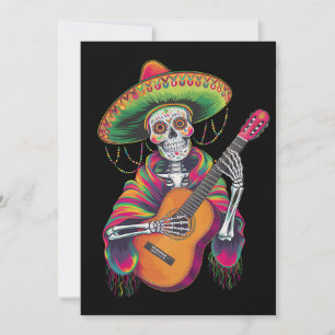 Invitación Guitarra de fiesta de cráneo de esqueleto del Cinc