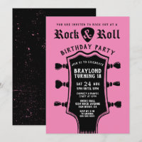 Guitarra de Rock n Roll Negra y Rosa