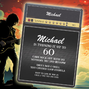 Invitación Guitarra de rock vintage Amp 60 cumpleaños música