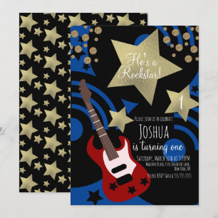 Invitación Guitarra de Rockstar para Niños Estrella de Faux O