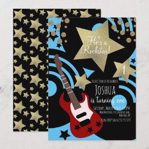 Invitación Guitarra de Rockstar para Niños Falsa Estrella de
