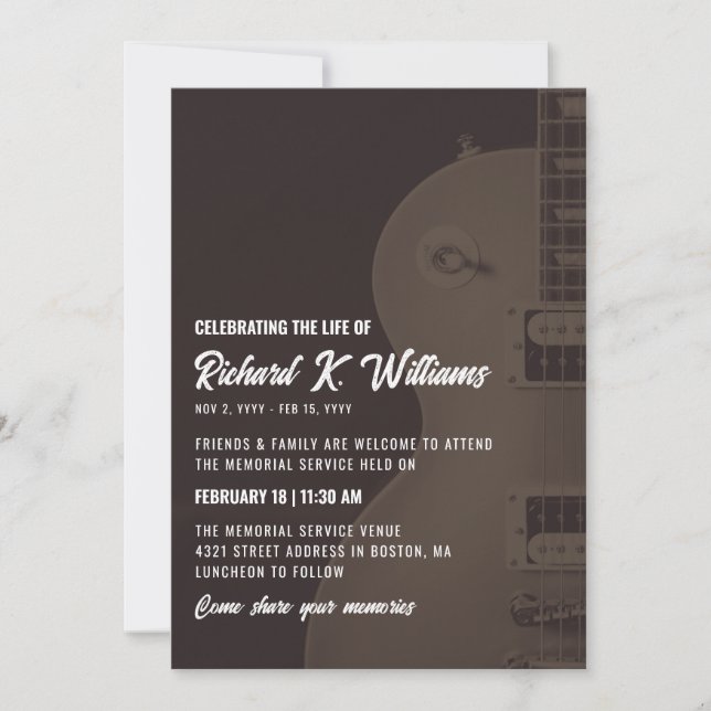 Invitación Guitarra de tonos apagados celebra la vida (Anverso)