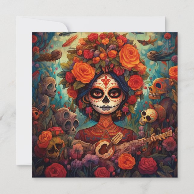 Invitación Guitarra del Día de los Muertos (Anverso)