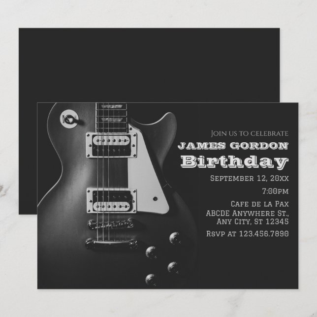 Invitación Guitarra eléctrica monocromática (Anverso / Reverso)