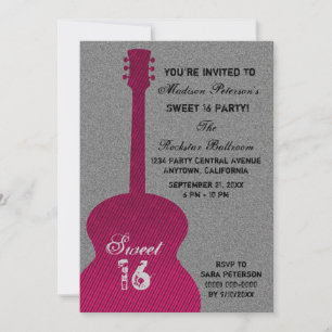 Invitación Guitarra Grunge Tiras Dulces Dieciséis Invitados, 