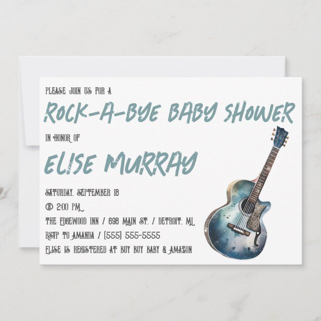 Invitación Guitarra, música, Rock-A-Bye Baby Shower (Anverso)