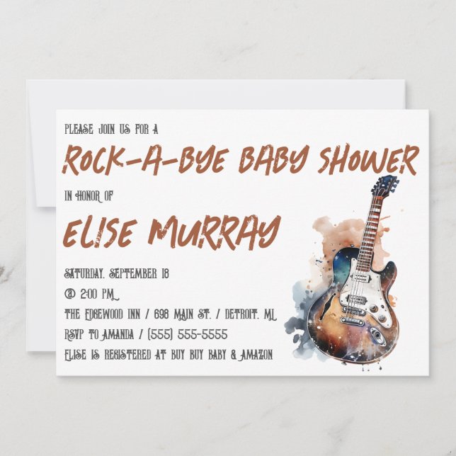 Invitación Guitarra, música, Rock-A-Bye Baby Shower (Anverso)