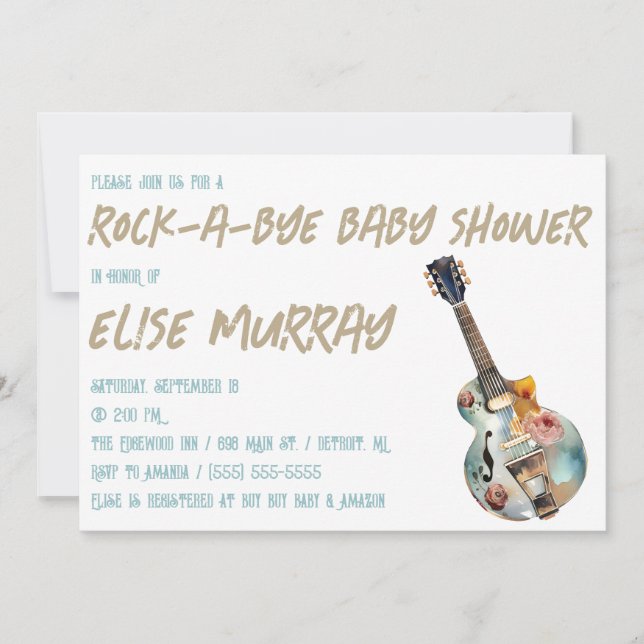 Invitación Guitarra, música, Rock-A-Bye Baby Shower (Anverso)