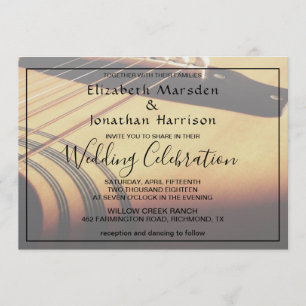 Invitación Guitarra musical moderna Boda con letras rusticas