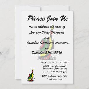 Invitación guitarra rocas rasta texto sosteniendo electricida