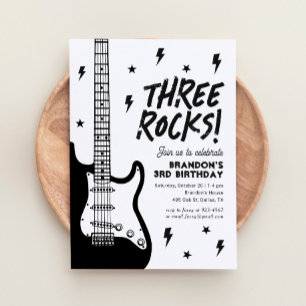 Invitación Guitarra Three Rocks Rock and Roll Cumpleaños 3